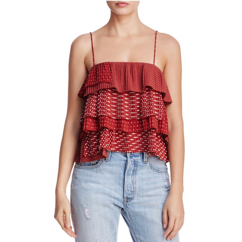 💫SALE C/MEO Collective Tier Ruffle Layer Polka Dot Tank Top